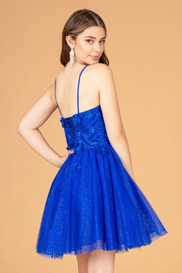 short dress with applique beads Elizabeth K - GS3090 - Illusion Sweetheart Cocktail Size:2XL (32-33 sleeve length) 7/23 Smoky Blue High Collar Short Black