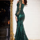 Long Sleeve Glitter Off The Shoulder Gown - Ladivine J816 - Special Occasion/Curves