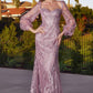 Long Sleeve Glitter Off The Shoulder Gown - Ladivine J816 - Special Occasion/Curves