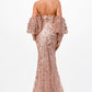 Off The Shoulder Puff Sleeve Fitted Glitter Gown by Cinderella Divine J820 - Special Occasion/Curves