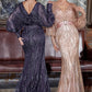 LONG SLEEVE GLITTER PRINT GOWN by Cinderella Divine J821 - Special Occasion/Curves