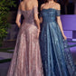 Off Shoulder Glitter A-Line Gown By Ladivine J835 - Women Evening Formal Gown - Special Occasion/Curves