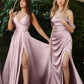 Off the Shoulder Satin Dress with Side Slit By Cinderella Divine 7488 - Special Occasions