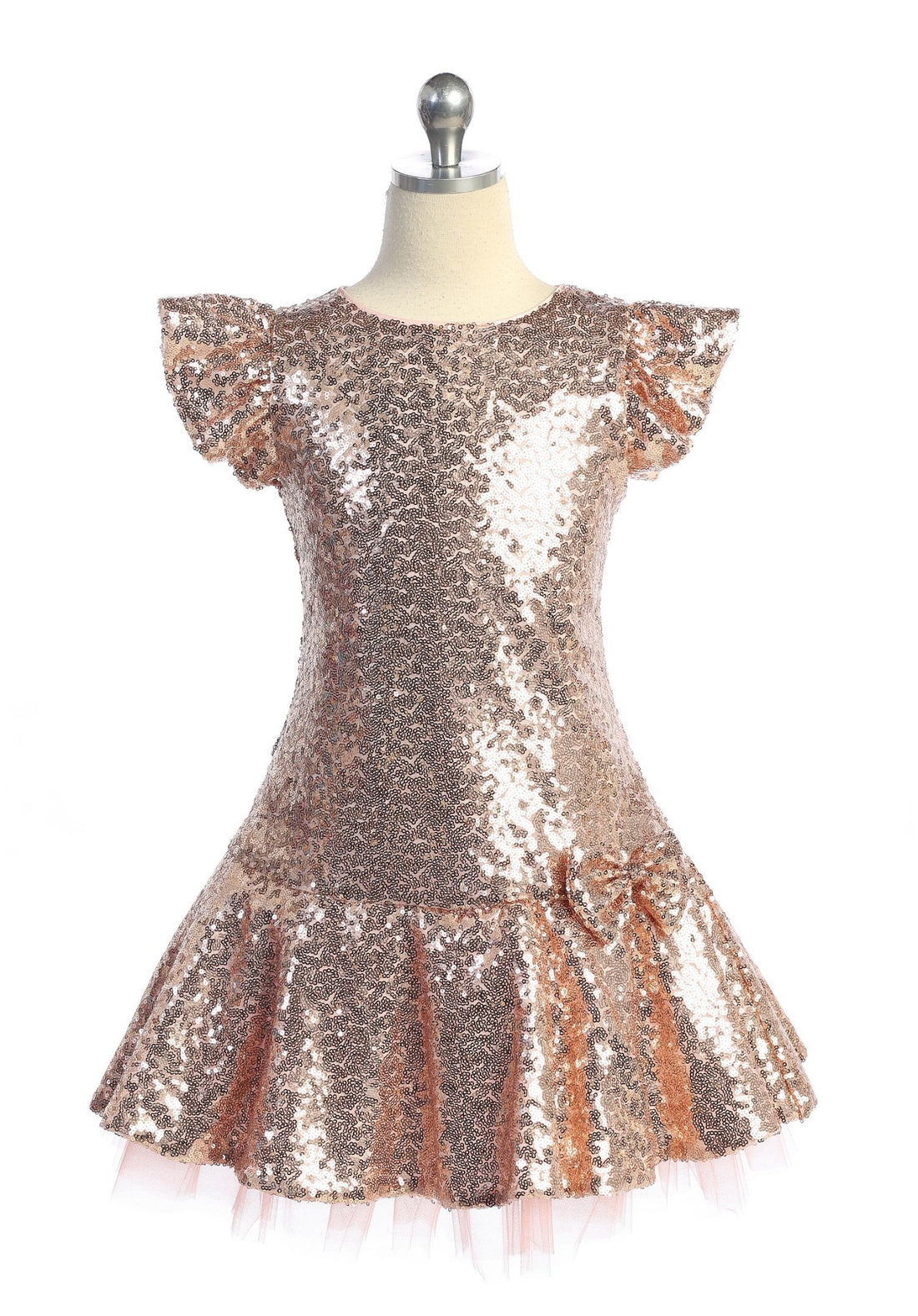 Sequin Ruffle Sleeve Tutu Girls Dress 8 / Blush