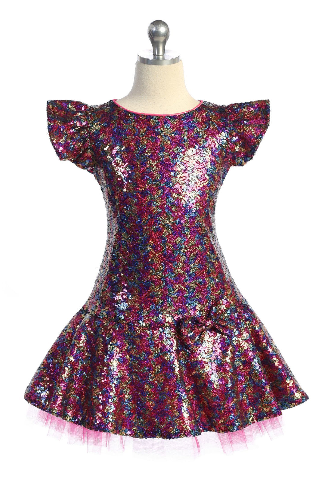 Sequin Ruffle Sleeve Tutu Girls Dress 6 / Dark Silver